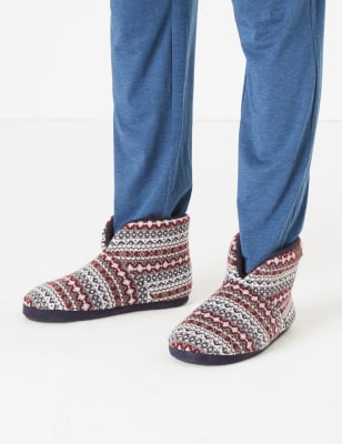 Chaussons montants avec doublure chaude &agrave; motif jacquard