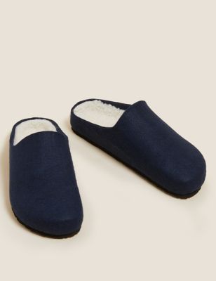 M&S Mens Borg Lined Mule Slippers with Freshfeet 