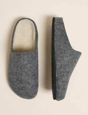

Mens M&S Collection Borg Lined Mule Slippers with Freshfeet™ - Grey, Grey