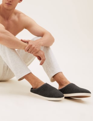 

Mens M&S Collection Fleece Mule Slippers with Freshfeet™ - Dark Grey, Dark Grey