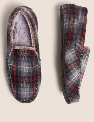 Checked Moccasin Slippers with Freshfeet