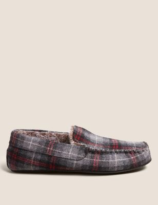 

Mens M&S Collection Checked Moccasin Slippers with Freshfeet™ - Grey Mix, Grey Mix