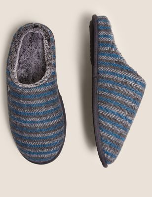 M&S Mens Striped Mule Slippers with Freshfeet 