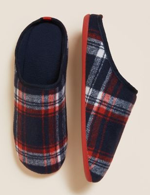 M&S Mens Checked Mule Slippers with Freshfeet 