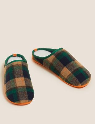 

Mens M&S Collection Checked Mule Slippers with Freshfeet™ - Dark Green Mix, Dark Green Mix