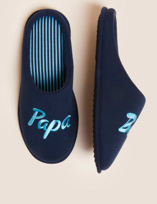 

M&S Collection Zapatillas de casa para el Día del Padre con diseño de papá osoMens - Navy Mix, Navy Mix