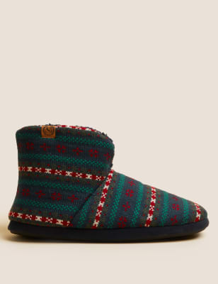 Fleece Lined Fair Isle Slipper Boots