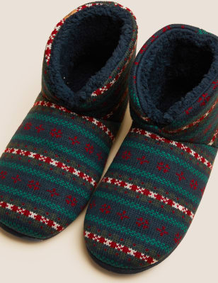 Fleece Lined Fair Isle Slipper Boots