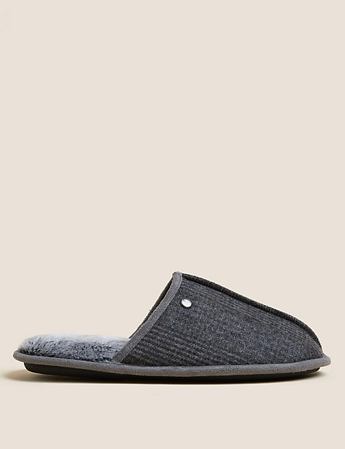 Marks And Spencer Mens M&S Collection Warm Lined Mule Slippers with Freshfeet - Grey Mix