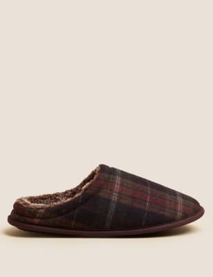 

Mens M&S Collection Checked Mule Slippers with Freshfeet™ - Burgundy Mix, Burgundy Mix