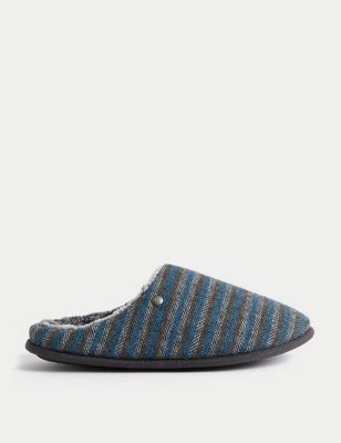 

Mens M&S Collection Striped Mule Slippers with Freshfeet™ - Teal Mix, Teal Mix