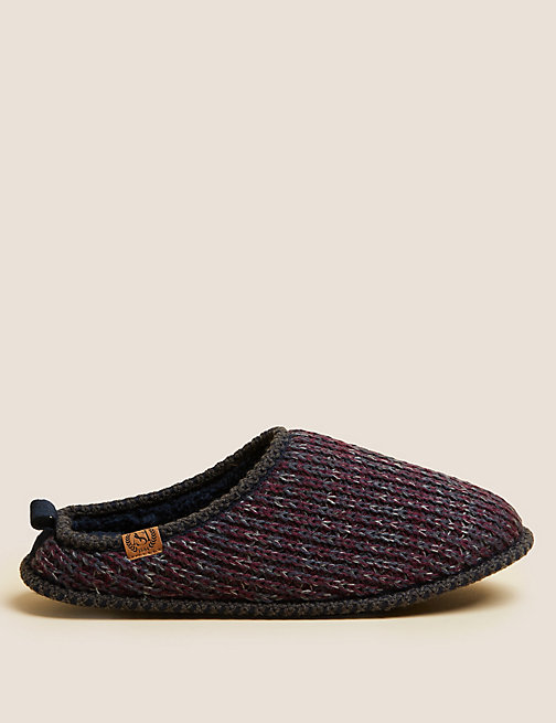 Marks And Spencer Mens M&S Collection Fleece Lined Mule Slippers with Freshfeet - Navy Mix