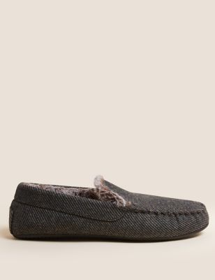 Marks And Spencer Mens M&S Collection Fleece Lined Moccasin Slippers - Charcoal