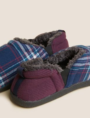 Mens M&S Collection Checked Slippers with Freshfeet™ - Navy Mix