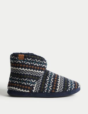 

Mens M&S Collection Fair Isle Slipper Boots with Freshfeet™ - Navy Mix, Navy Mix