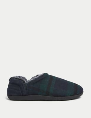 M&S Mens Checked Slippers - 6 - Navy Mix, Navy Mix