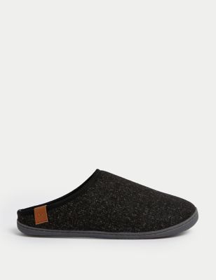 M&S Mens Fleece Lined Mule Slippers with Freshfeettm - 7 - Grey Mix, Grey Mix,Navy Mix