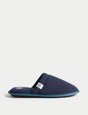 M&S Mens Waffle Mule Slippers with Freshfeet - 7 - Navy, Navy,Grey