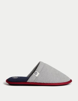 M&S Mens Waffle Mule Slippers with Freshfeet - 6 - Grey, Grey,Navy