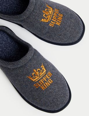 M&S Men's Mule Slippers with Freshfeet - 6 - Navy Mix, Navy Mix