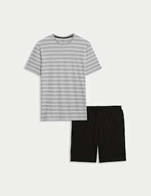 

Mens M&S Collection Pure Cotton Striped Pyjama Set - Grey Mix, Grey Mix