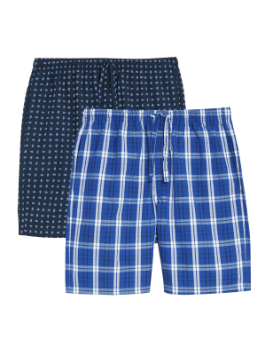 

Mens M&S Collection 2pk Pure Cotton Printed Pyjama Shorts - Navy Mix, Navy Mix