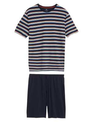 M&S Mens Pure Cotton Striped Pyjama Set - Multi, Multi