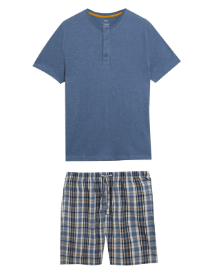 

Mens M&S Collection Pure Cotton Woven Checked Pyjama Set - Denim Mix, Denim Mix