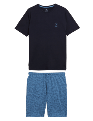 

Mens M&S Collection Schlafanzugset aus reiner Baumwolle mit Hirschaufdruck - Blue Mix, Blue Mix