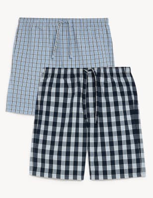 2pk Pure Cotton Checked Pyjama Shorts