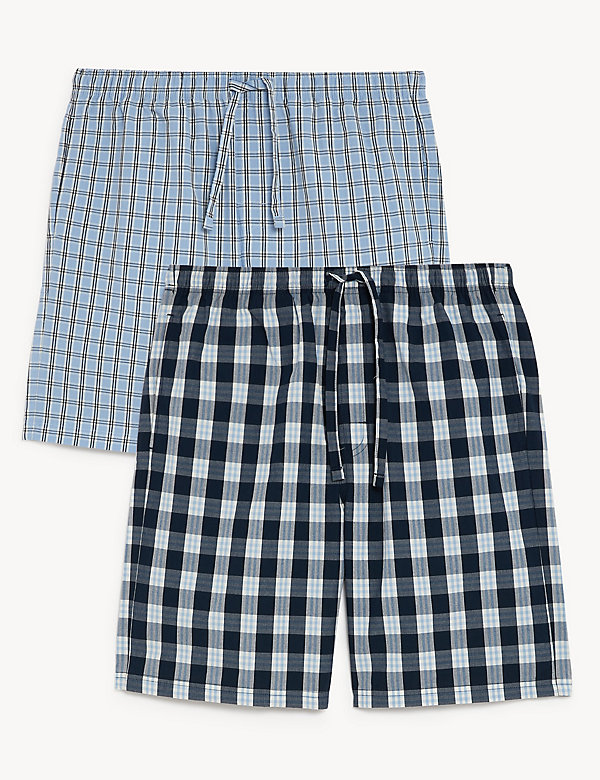 2pk Pure Cotton Checked Pyjama Shorts - PE
