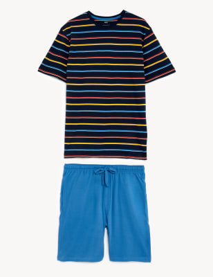 

Mens M&S Collection Gestreifter Schlafanzug aus reiner Baumwolle - Navy Mix, Navy Mix