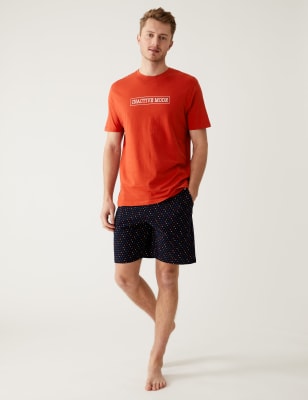 

M&S Collection Pijama 100% algodón con texto 'Inactive Mode'Mens - Orange Mix, Orange Mix