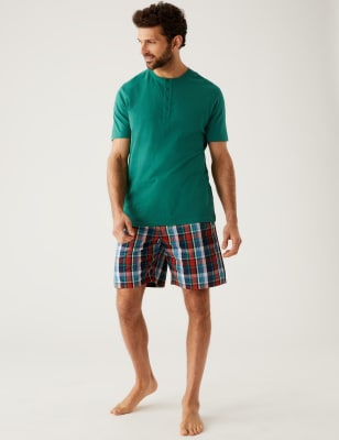

Mens M&S Collection Schlafanzug aus reiner Baumwolle mit Karomuster - Green Mix, Green Mix