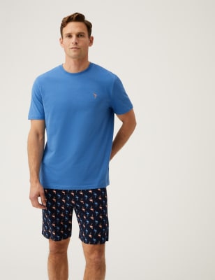 

Mens M&S Collection Pure Cotton Flamingo Pyjama Set - Blue Mix, Blue Mix