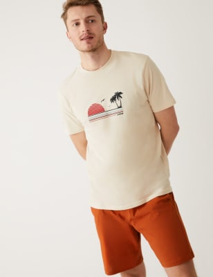 

Mens M&S Collection Pure Cotton Sunset Graphic Pyjama Set - Red Mix, Red Mix