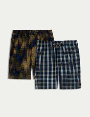 2pk Pure Cotton Checked Pyjama Shorts M S US