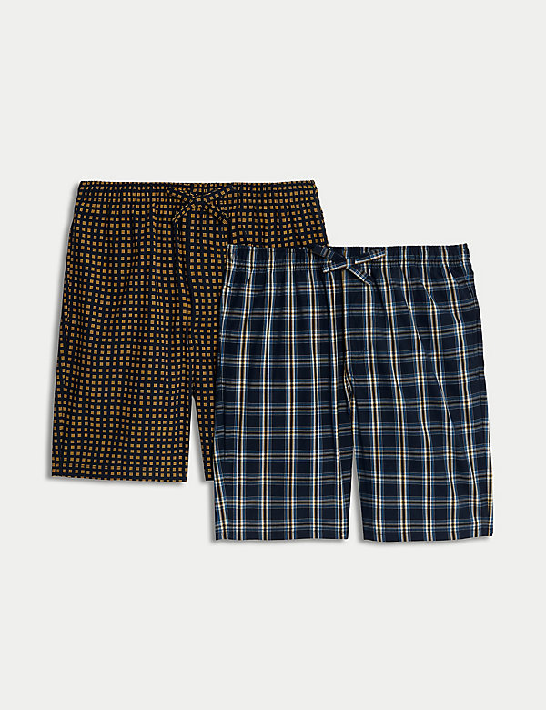 2pk Pure Cotton Checked Pyjama Shorts - BE