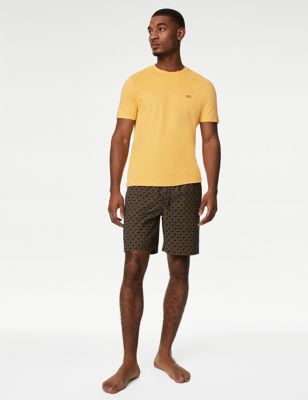 M&S Men's Pure Cotton Rhino Print Pyjama Set - Yellow Mix, Yellow Mix