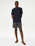 Set of 2 Pure Cotton Crew Neck T-Shirt with Printed Drawstring Shorts