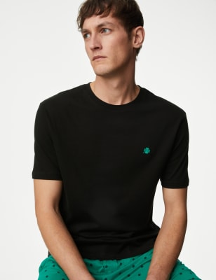 

Mens M&S Collection Schlafanzugset aus reiner Baumwolle mit Kleeblattmuster - Green Mix, Green Mix