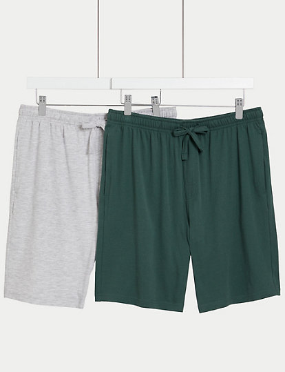 m&s collection 2pk cotton rich jersey pyjama shorts - green mix, green mix