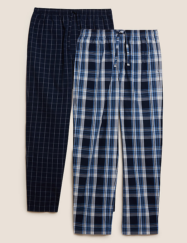 2 Pack Pure Cotton Checked Pyjama Bottoms