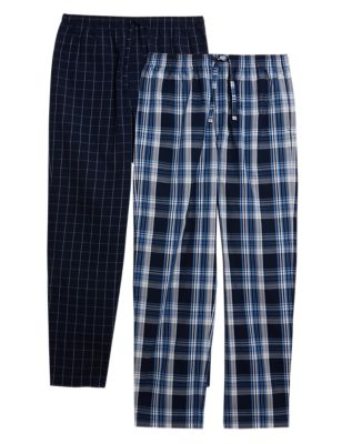 

Mens M&S Collection 2pk Pure Cotton Checked Pyjama Bottoms - Navy Mix, Navy Mix