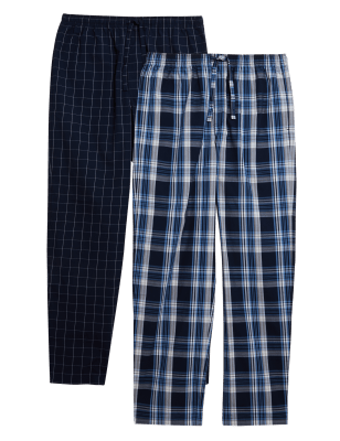 

Mens M&S Collection 2pk Pure Cotton Checked Pyjama Bottoms - Navy Mix, Navy Mix