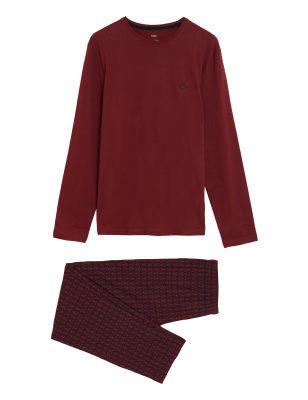 

Mens M&S Collection Pure Cotton Fox Print Pyjama Set - Wine Mix, Wine Mix