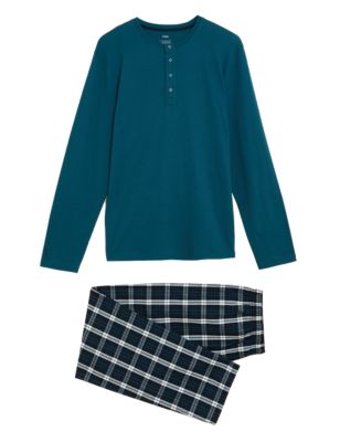 

Mens M&S Collection Pure Cotton Checked Pyjama Set - Teal Mix, Teal Mix