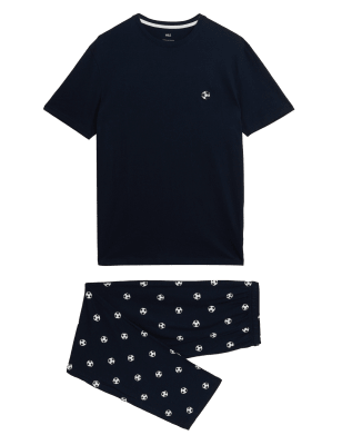 

Mens M&S Collection Men's Pure Cotton Football Print Pyjama Set - Navy Mix, Navy Mix