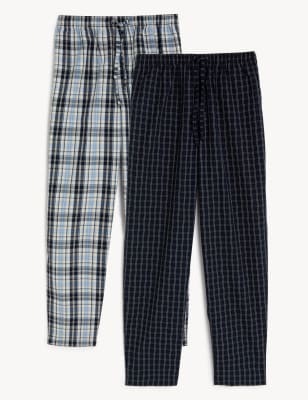 

Mens M&S Collection 2pk Pure Cotton Checked Pyjama Bottoms - Navy Mix, Navy Mix