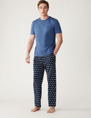 

Mens M&S Collection Pure Cotton Boat Print Pyjama Set - Navy Mix, Navy Mix